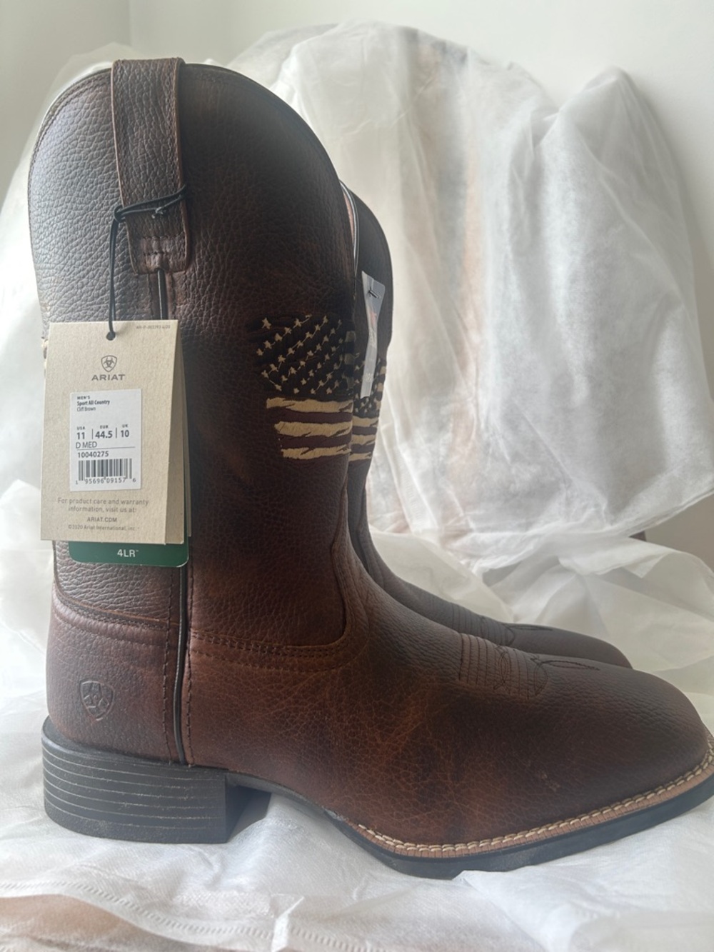 Ariat Men’s Brown Leather Western Cowboy Boots with Flag Stitching Square Toe